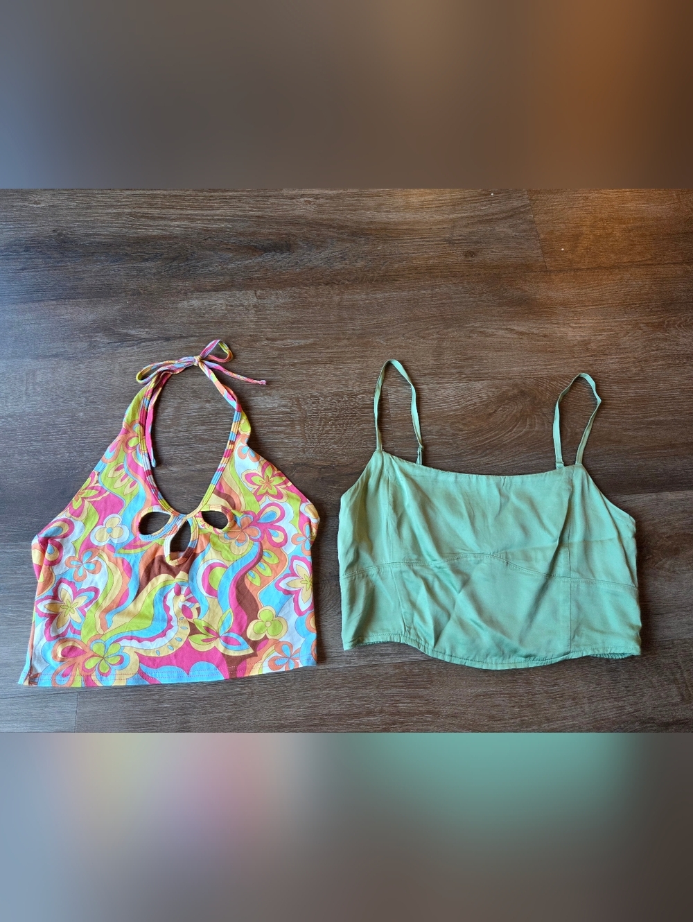 Set of 2 Medium Crop Top Bralettes, Pac Sun Groovy 70s Style, Aerie Corset Satin